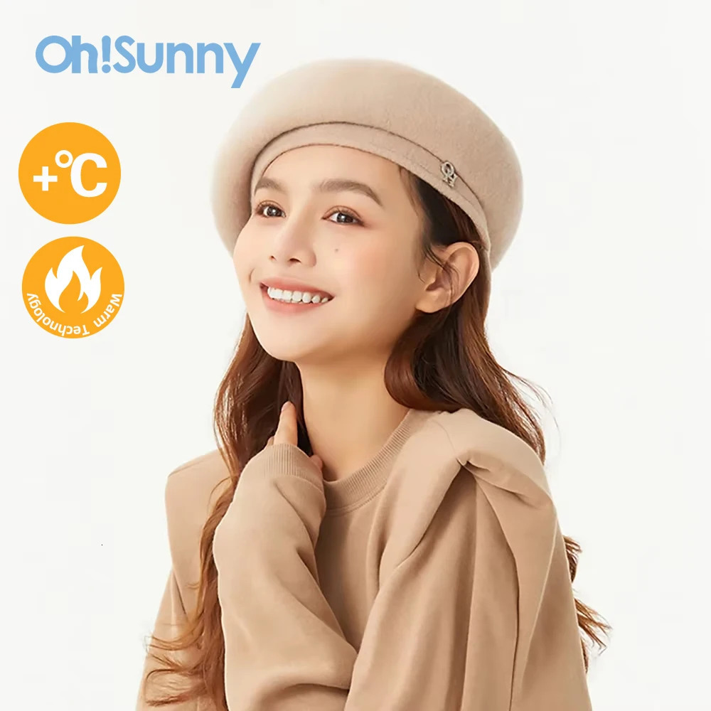 OhSunny Beret 100 Wool Female Winter Hat Retro Tour Caps Warm Solid Color for Elegant Lady Fashion Gifts 241031