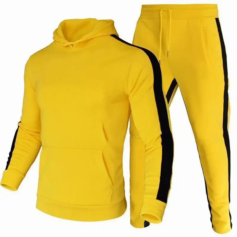 Autumn and Winter Jogging Suits for Men Striped HoodiePants Casual Tracksuit Male Sportswear Gym Clothing Sweat Suit 241031