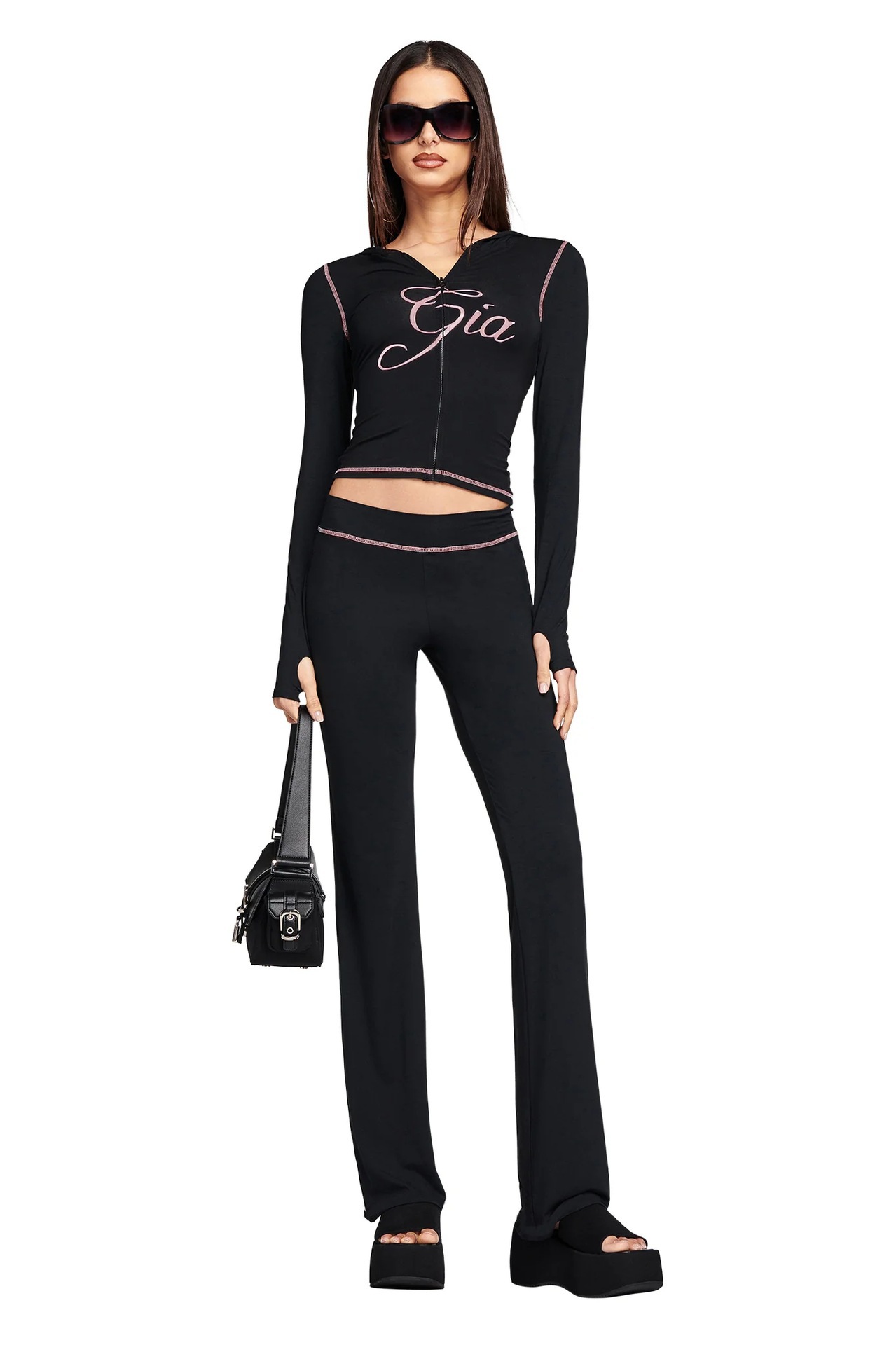 I am gia Womens Tracksuit Piece Set Designer Sports Suit For Women Flared Pants Zip-up Y2K Long Sleeve High Quality Spring Top Low Waist Micro Social