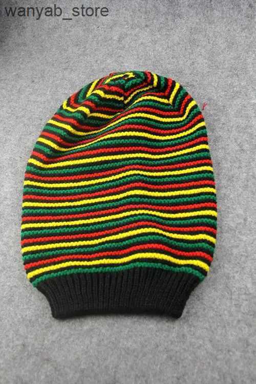 Wide Brim Hats Bucket Hats 2022 New Unisex Jamaica Slouch Beanie Winter Rainbow Striped Warm Knitted Hat Beret Cap Winter Reggae Baggy Cap Ladies Bonn
