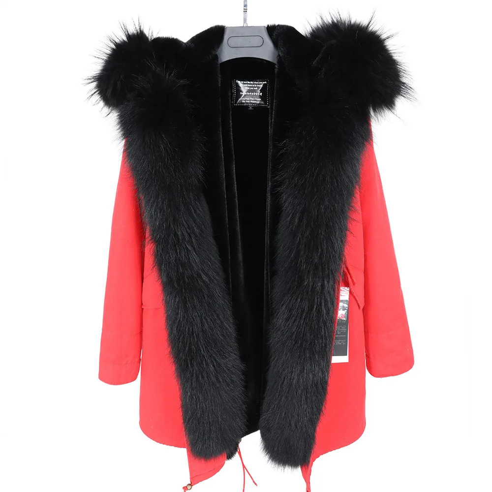 MAOMAOKONG Natural Real Raccoon Fur Collar Winter Womens Clothing Thick Warm Coat Parkas Jacket Woman 241031