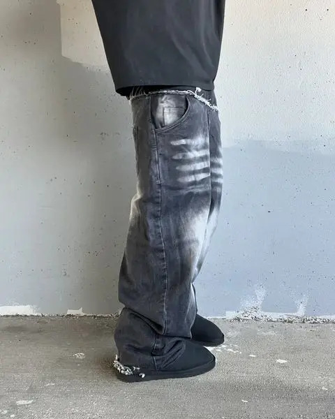 Goth Hip Hop Washed Tie Dye Baggy Jeans Retro Y2k Streetwear Layering West Black Jeans for Men Low Rise Denim Pants 241031