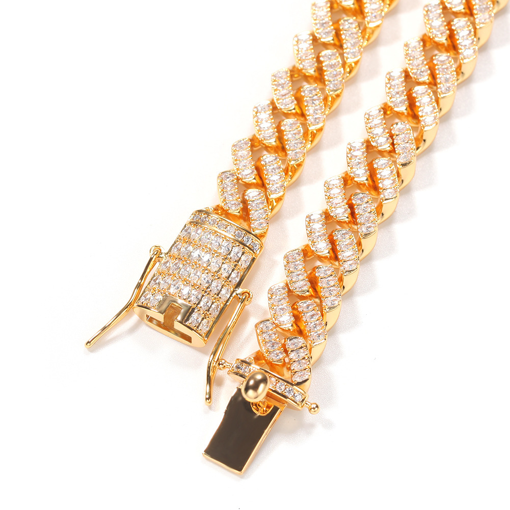 Hip Hop 12mm Prong Iced Out Cubic Zirconia Cuban Link Chain Bracelet Necklace New In Mens Punk Rock Miami Street Party Rapper Jewelry Accessory Bking 