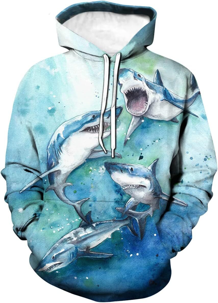 Hoodie Men Women 3D graphics Group Shark Swimming hoodie adult funny long sleeve cool pullover Men women Creative fashion graphic hoodie sweatshirt lo