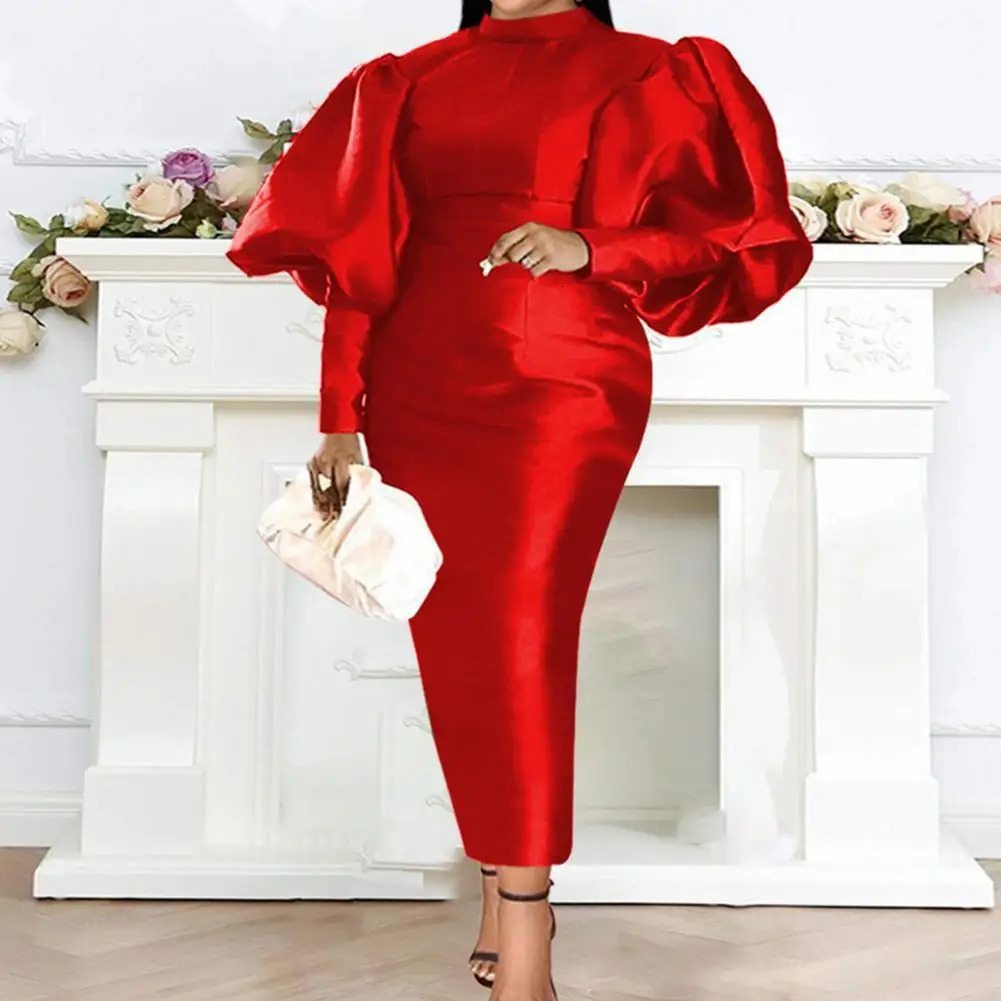 Womens Maxi dress long lantern dress Christmas high neck sexy and shiny body celebration occasion African robe birthday event 241031