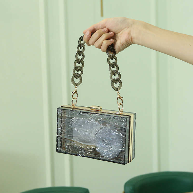 CMM New Bag Acrylic Dinner Bag Water Ripple Square Bag Chain Bag Portable Ice Crack Womens Bag