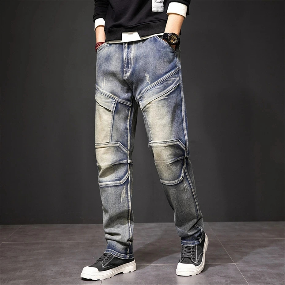 2024 Autumn and Winter Jeans Fashion Street Jeans Mens Retro Punk Jeans Large Size 42 44 241031