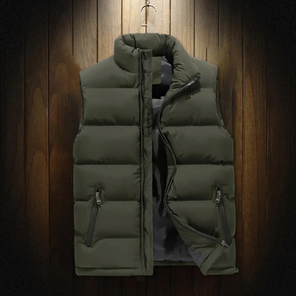 Male Winter Vest Waterresistant Mens Puffer with Stand Collar Zipper Placket for Outdoor Activities in Autumn 241031