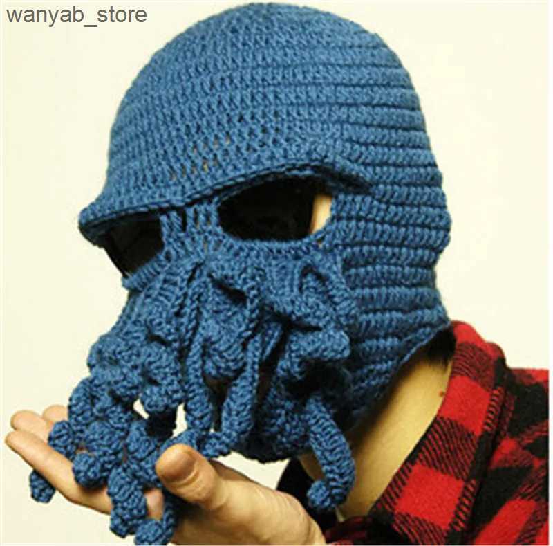 Wide Brim Hats Bucket Hats Novelty Handmade Funny Tentacle Octopus Hat Crochet Cthulhu Beard Beanie Mens Womens Knit Wind Mask Cap Halloween Animal Gi