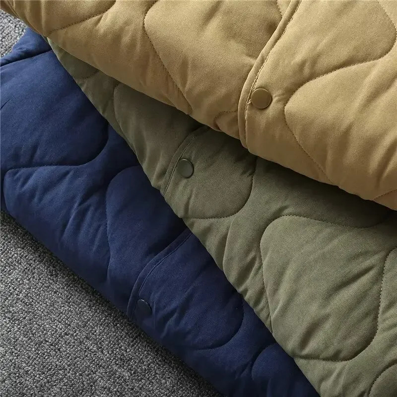 Retro Quilted Jacket Men Winter Collarless Cotton Padded Coat M65 Liner Lightweight Casual Loose Japanese Outwear Highquality 241024