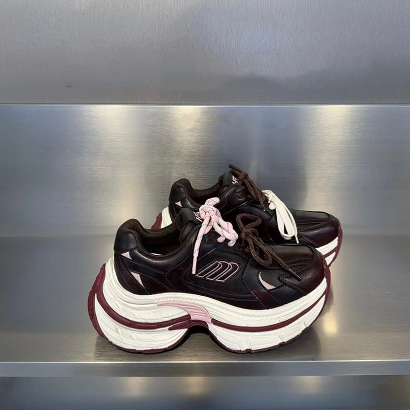 Women's Korean Version Double Lace Up Retro Thick Sole Height Increasing Casual Sports Shoes