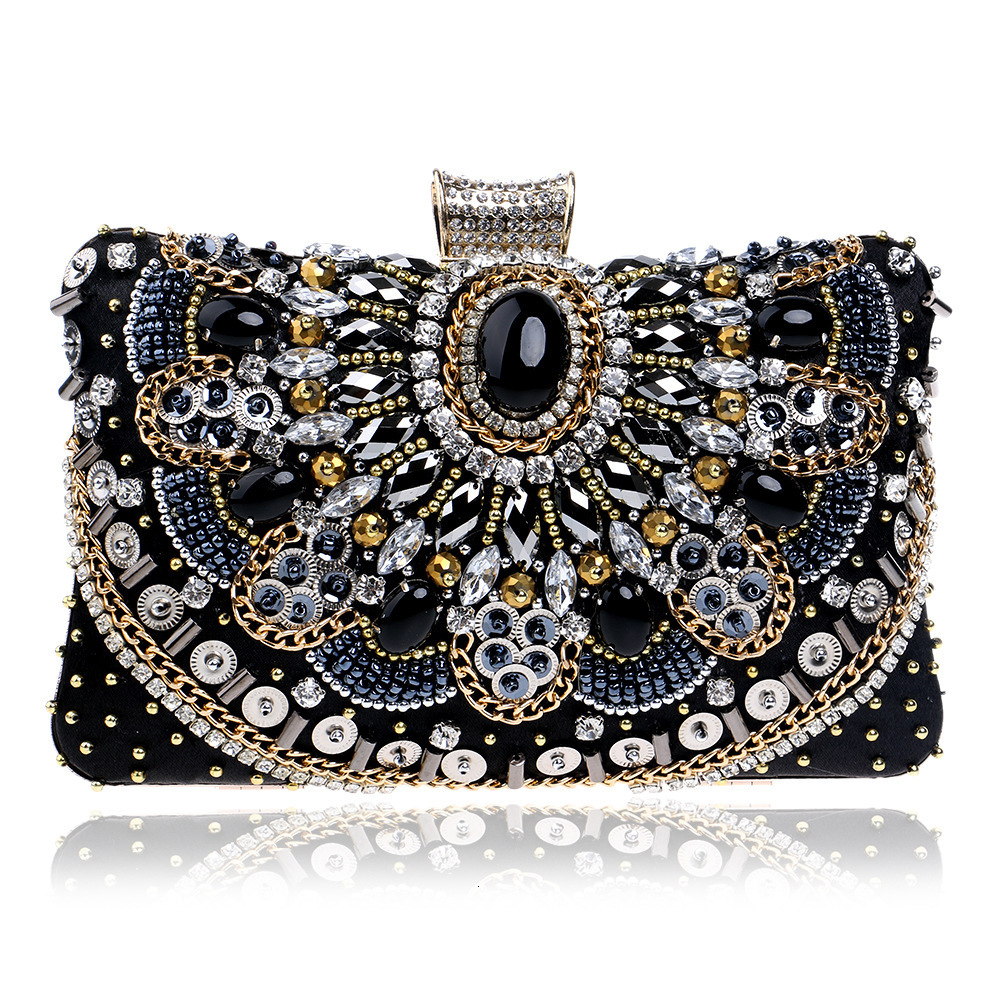 New Grand Banquet Handmade Embroidered Bead Embroidered Dress with Diamond Inlaid Fashion Women's Bag