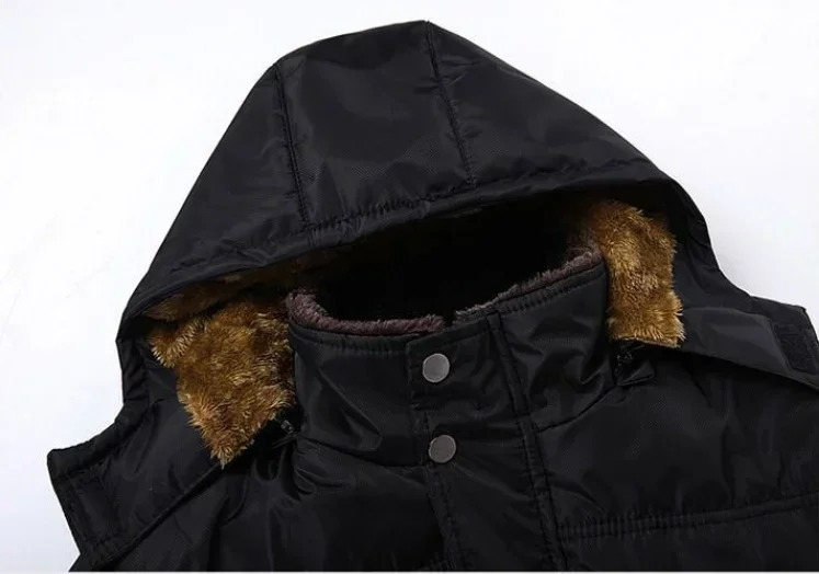 2024 Men Winter Coat Highquality Solid Color Fur Collar Hooded Parkas Male Wool Thicken Warm Windproof Jackets Clothing 241031