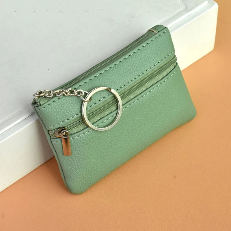 2023 Mini Multicolor PU Leather Small Coin Purse Light Top Layer Cowhide Zipper Key Case Solid Color Loose Money Bag INS 241029