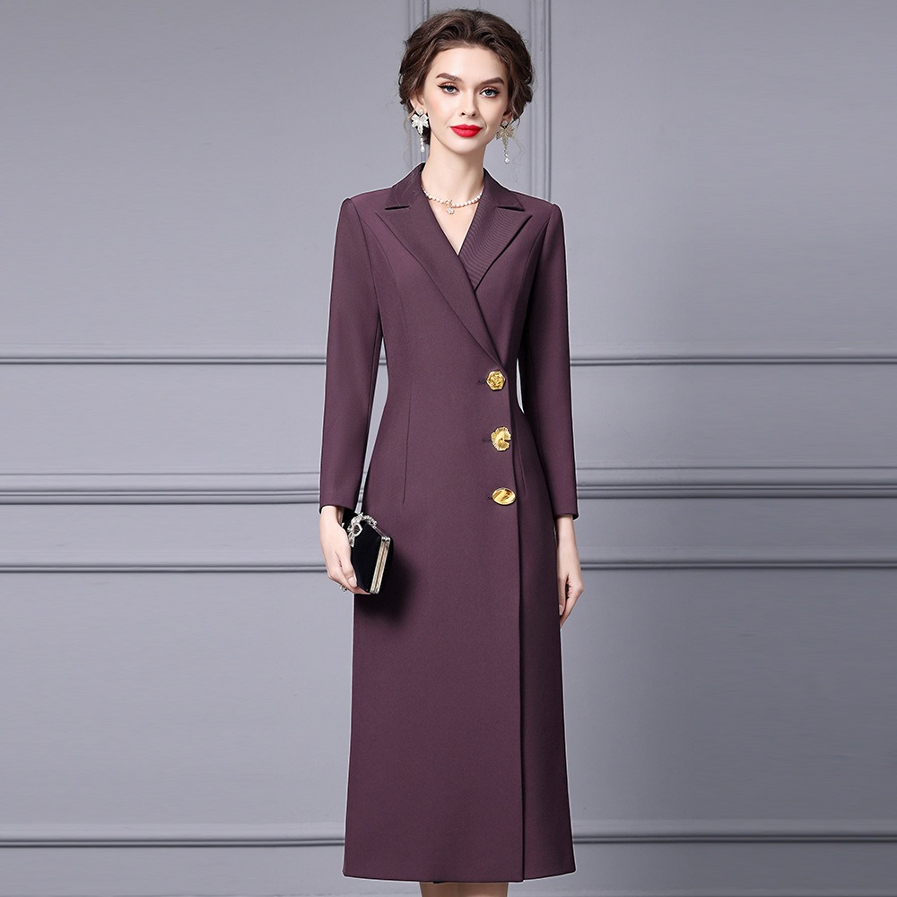 SB9447 40M995 Basic Casual Dresses Autumn and Winter Pleated Long Sleeved Womens Dress Shirt Commuting Skirt Customization Medium Length