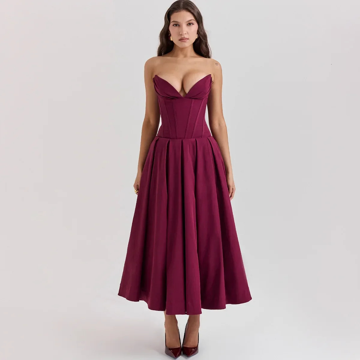 Sunshine Summer Elegant Womens Clothing comer Wine Formal Occasion Tight corset Long Dress Party Dress Womens Clot
