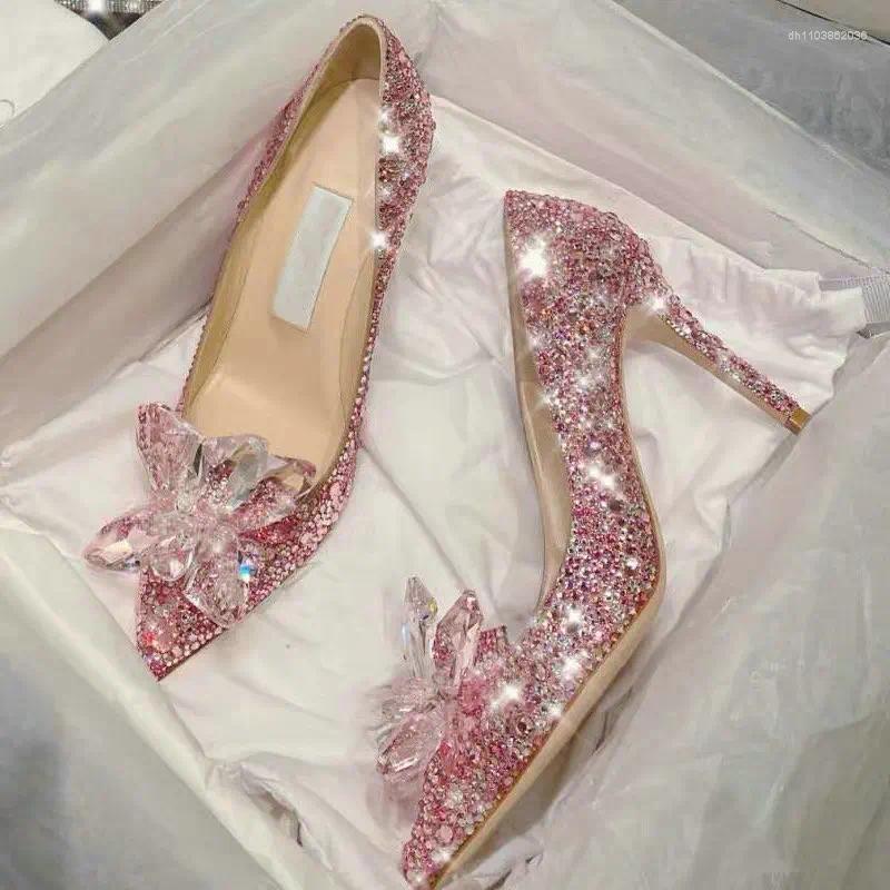 Dress Shoes 2024 Est Rhinestone High Heels Women Pumps Pointed Toe Woman Crystal Party Wedding 5cm/7cm/9cm dh911068014