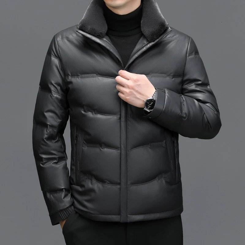 ZDT-8053 Winter Mens Sheepskin Down Jacket Plush Thick Short Wool Stand Collar Casual Leather Coat 241031
