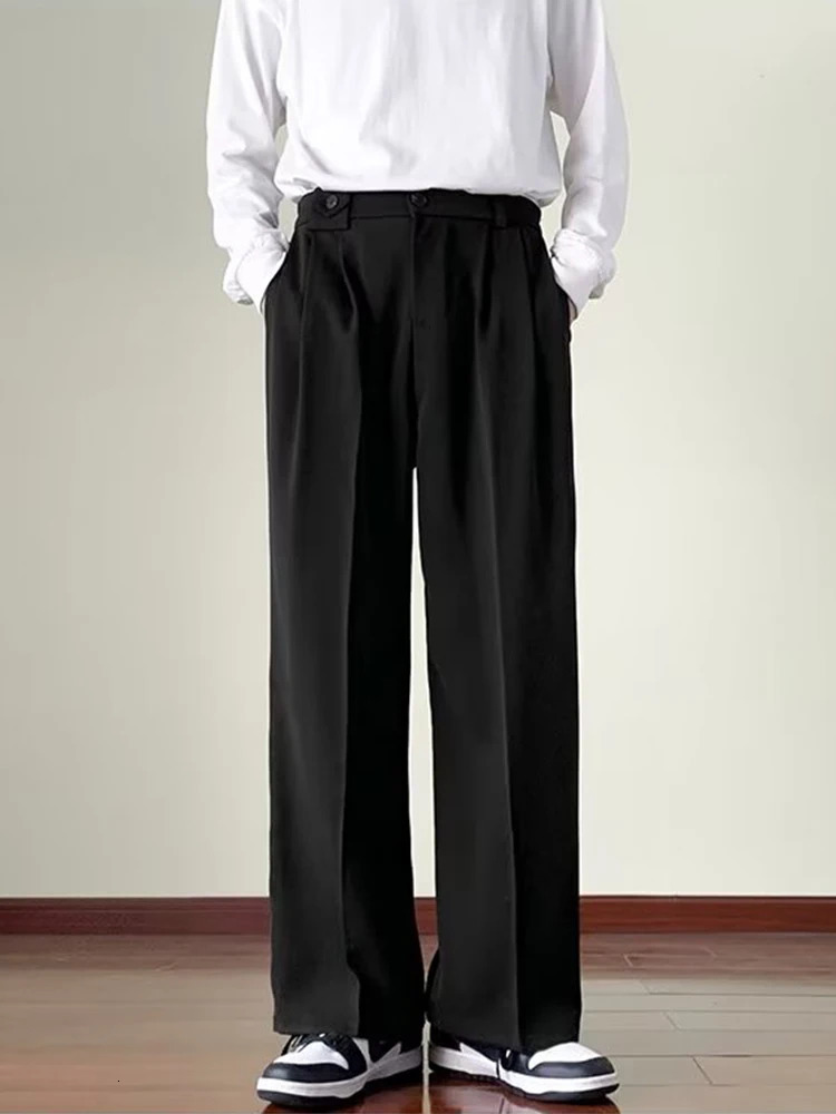 Wide leg suit pants for men Japanese style ancient drape floor mop versatile ins Korean loose straight 240321
