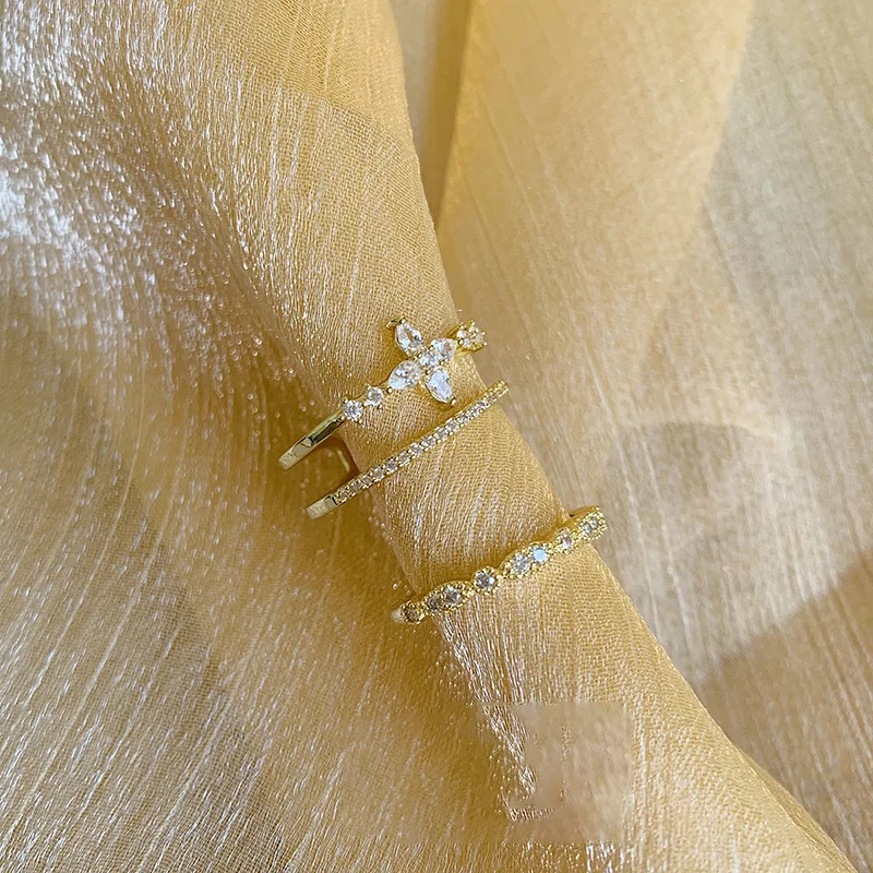 Vintage French Style Fashion Crystal Adjustable Ring for Women Original n Korean Girl Jewelry Accessories 241031
