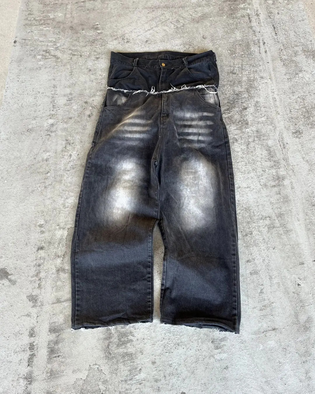 Goth Hip Hop Washed Tie Dye Baggy Jeans Retro Y2k Streetwear Layering West Black Jeans for Men Low Rise Denim Pants 241031