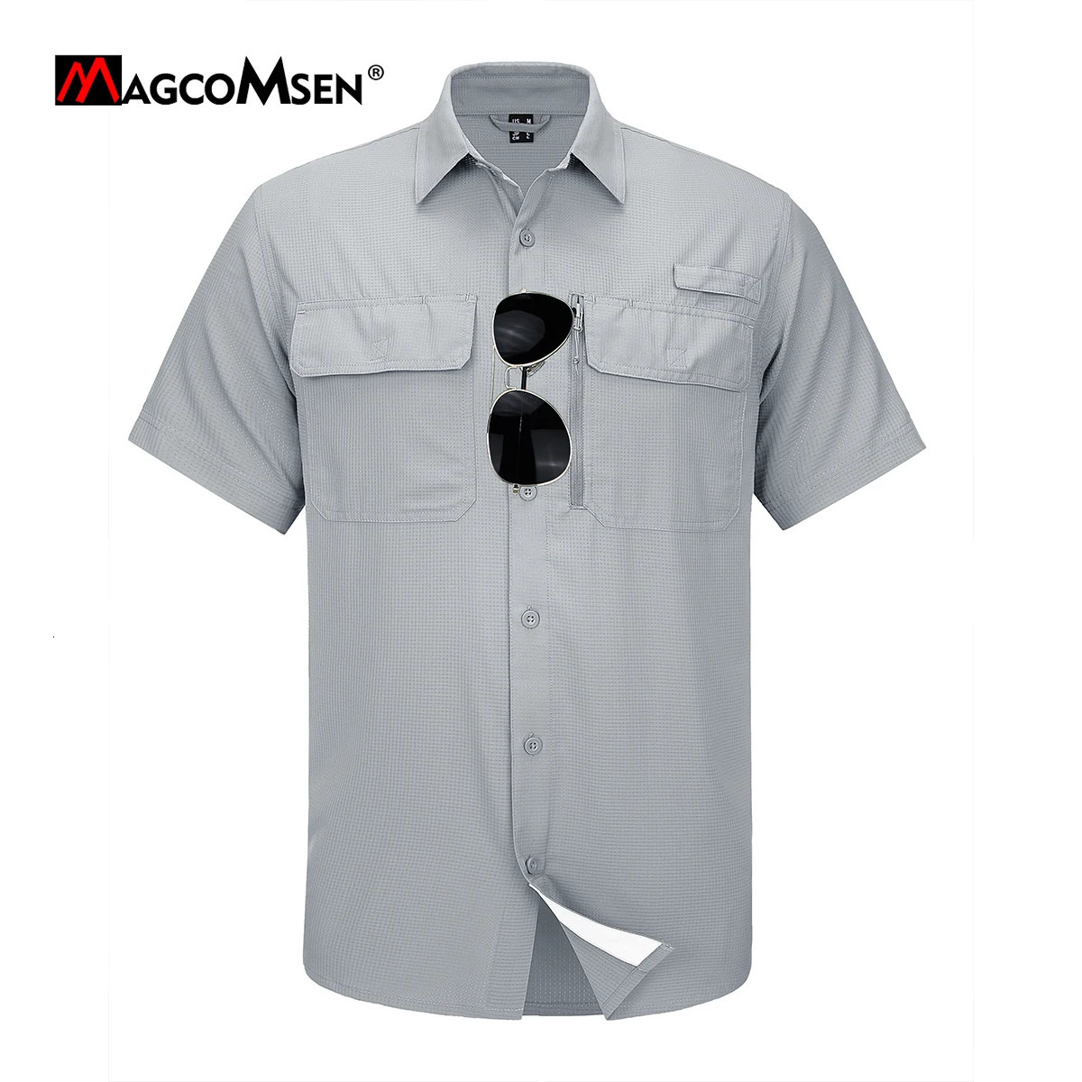 MAGCOMSEN Mesh Breathable Shirt Mens Quick Drying Button Short Sleeve UPF 50Sunscreen Hiking Fishing Work Goods Shirt 241030