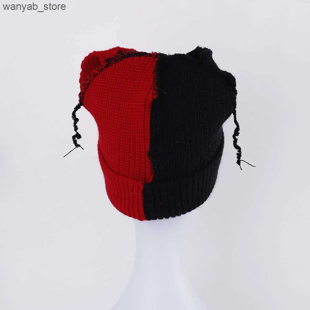 Wide Brim Hats Bucket Hats 2024 Winter Skullies Cute Women fox Hat Crochet Knitted Hat Costume Beanie Hat Splice color for Women christmas Gift Hip-ho