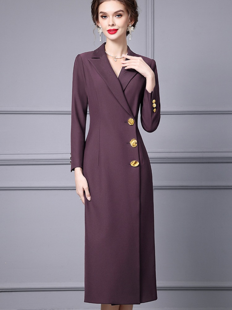 SB9447 40M995 Basic Casual Dresses Autumn and Winter Pleated Long Sleeved Womens Dress Shirt Commuting Skirt Customization Medium Length