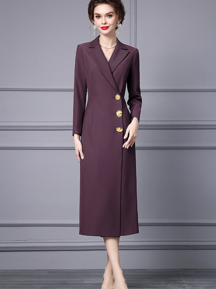 SB9447 40M995 Basic Casual Dresses Autumn and Winter Pleated Long Sleeved Womens Dress Shirt Commuting Skirt Customization Medium Length