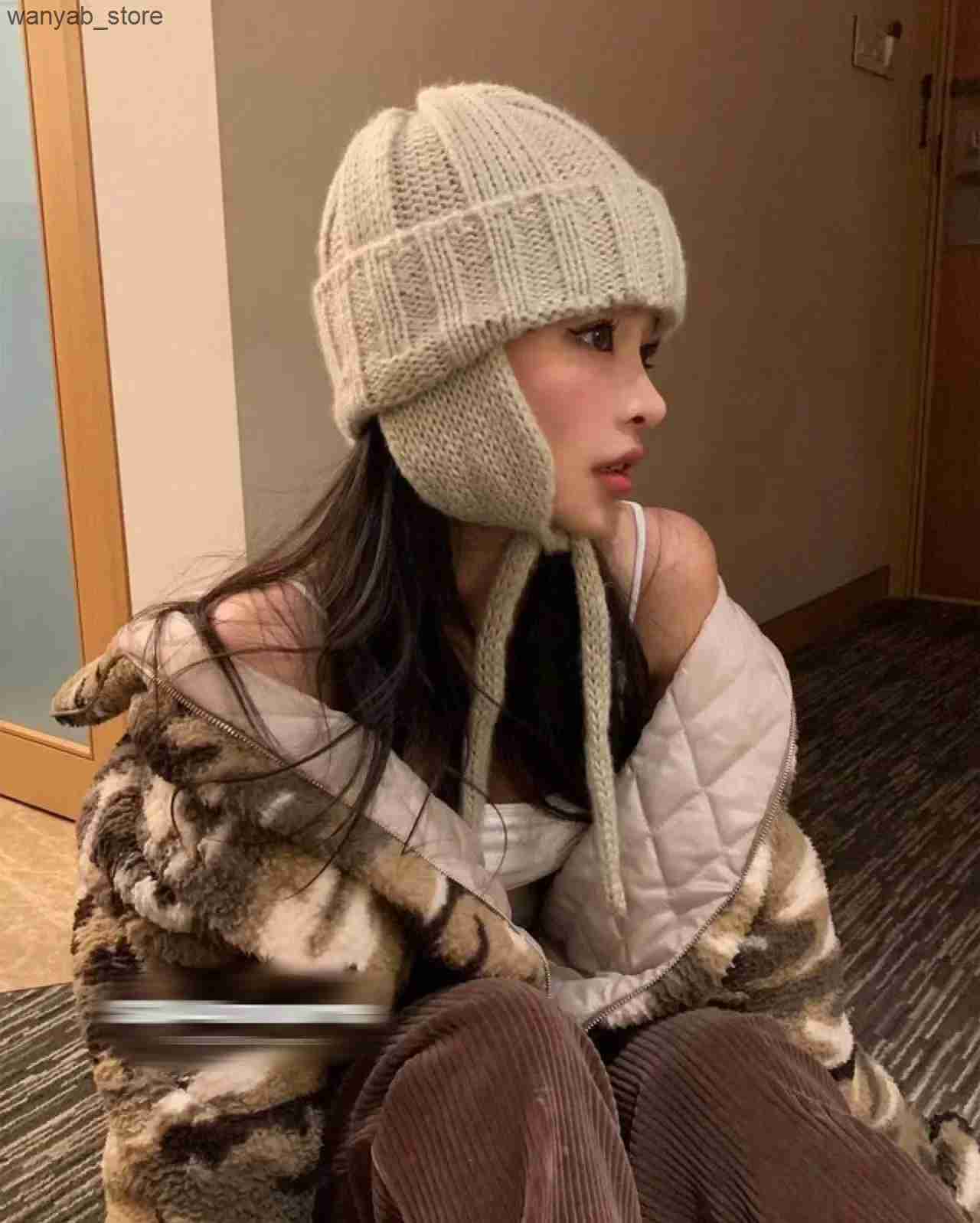 Wide Brim Hats Bucket Hats New 2023 Fashion Knitted Trapper Hat for Women Men Winter Knit Earflap Beanie Woman Crochet Russian Bomber Hats Bonnet Kpop