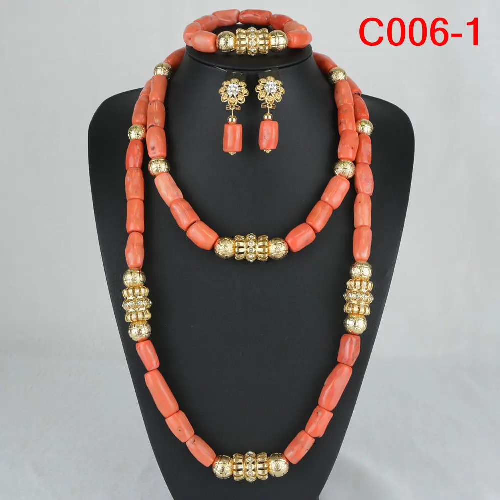Nigeria Wedding African Beads Orange Primitive Coral Bridal Jewelry Set 241031