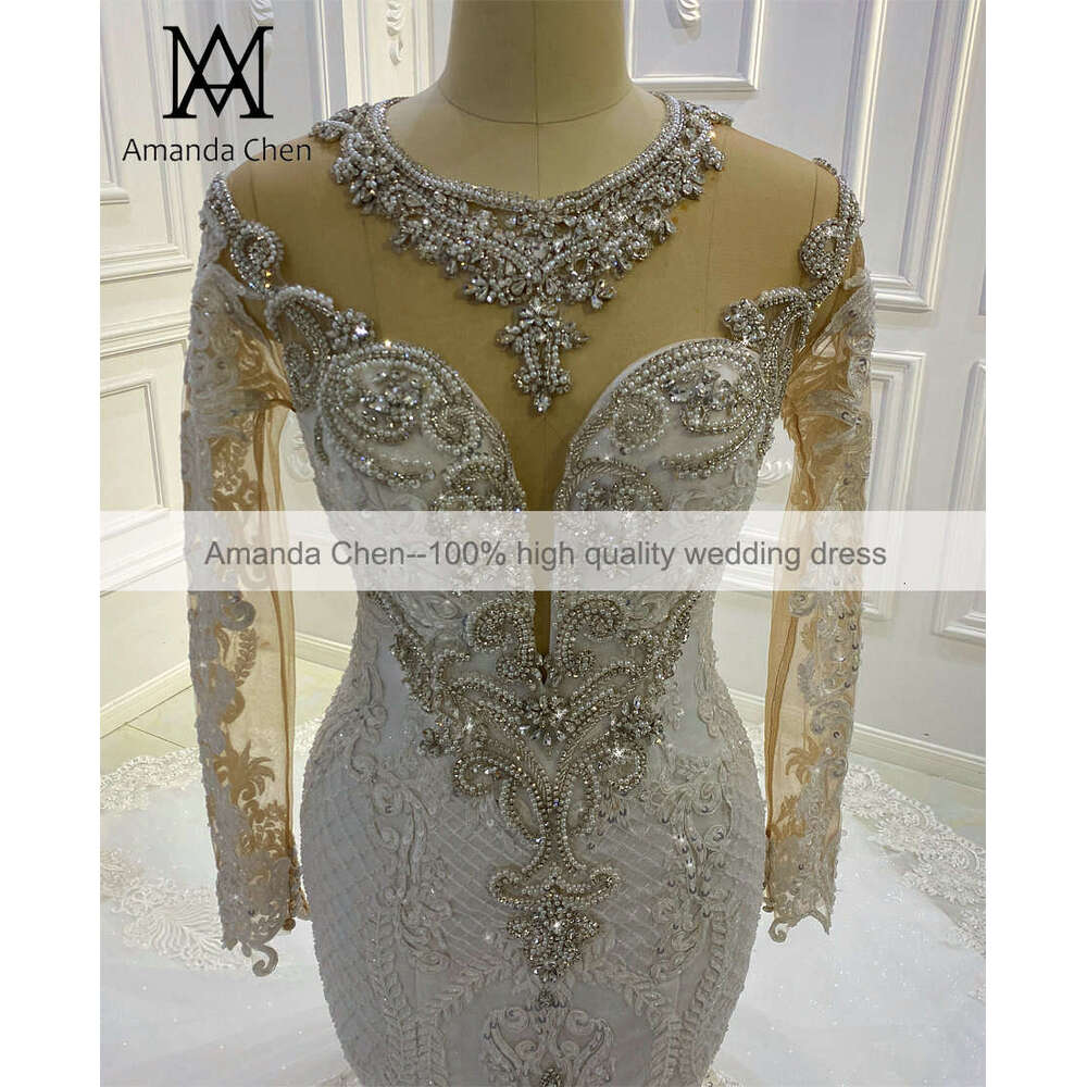 vestidos de novia 2024 Long Sleeve Lace Applique Crystal Mermaid Wedding Dress