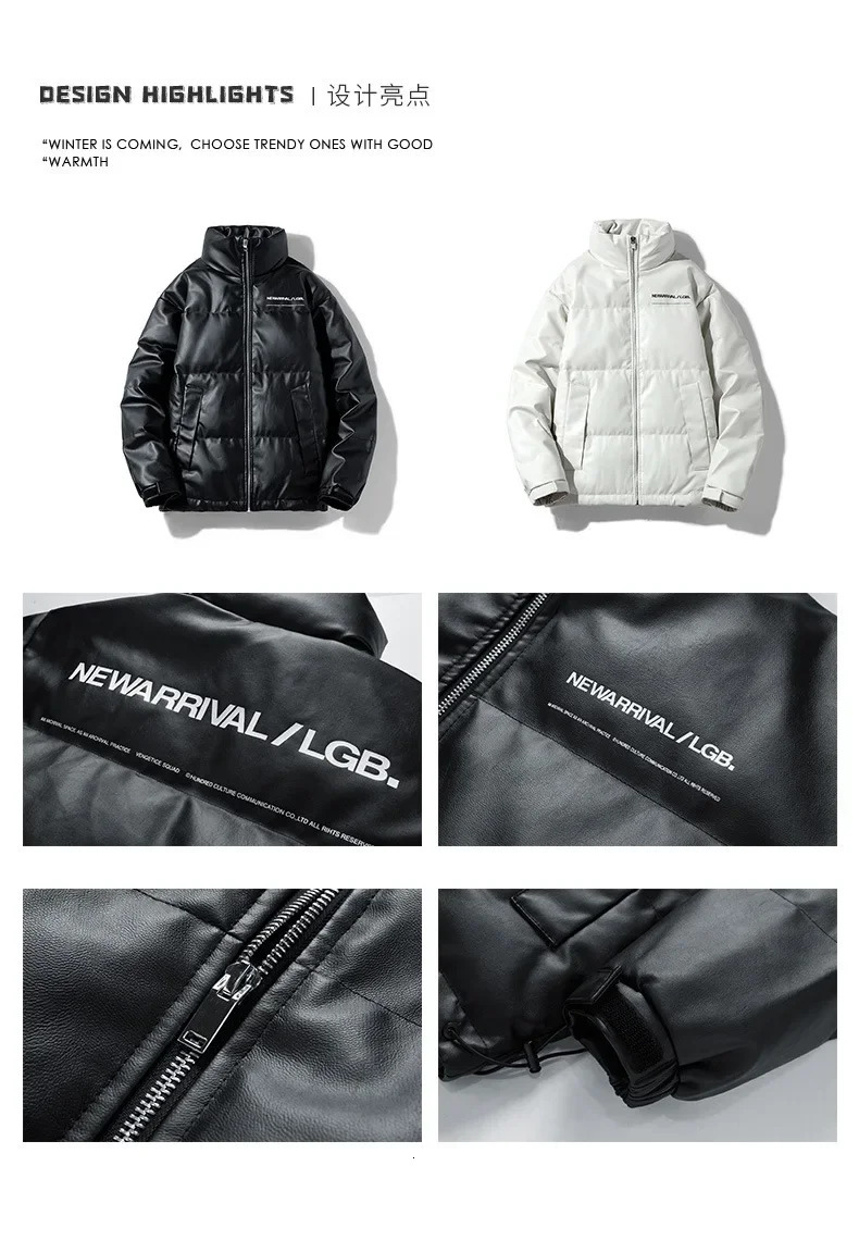 High quality mens winter leather down jacket mens casual loose down jacket outdoor thick warm windproof jacket 4XL 241031