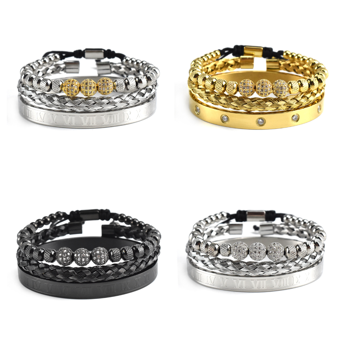 Zirconium ball braided stainless steel Roman numerals zircon twist bracelet designer