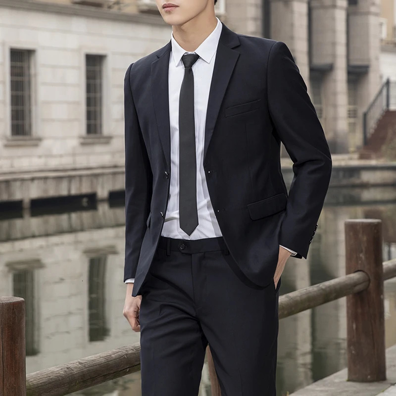 Highquality Professional Business Suit suit Trousers Mens Fashion Wedding Handsome Solid Color Casual Twopiece Set 241031