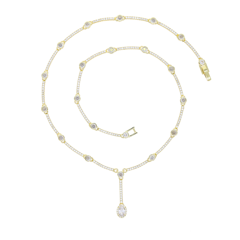 Geometric CZ Station Link Chain Choker Sexy Long Lariat Women Necklace High Quality Iced Out Zirconia Fashion Jewelry
