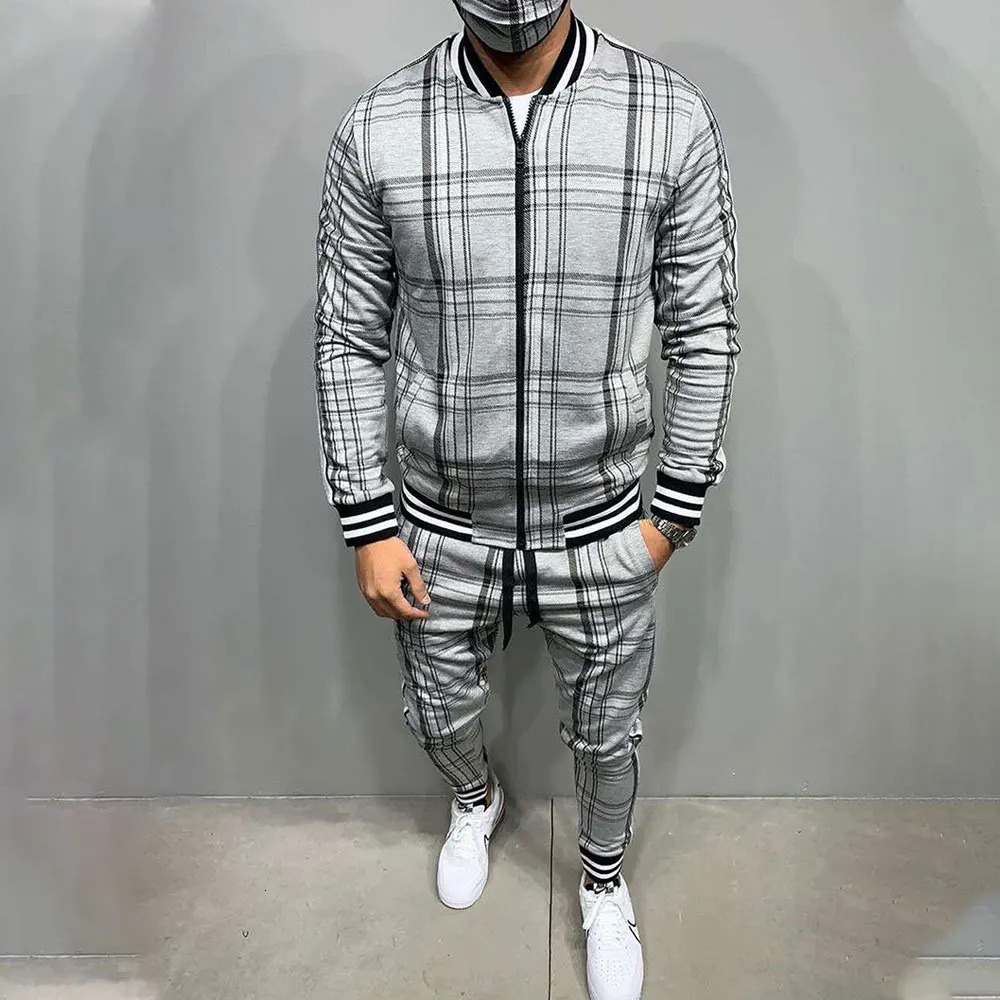 Plaid Tracksuit Mens Sets Gentleman Jacket Sportswear Male 3D Print 2 Piece Set Sport Suit Sweatpants Chandals Man Clothes 241031
