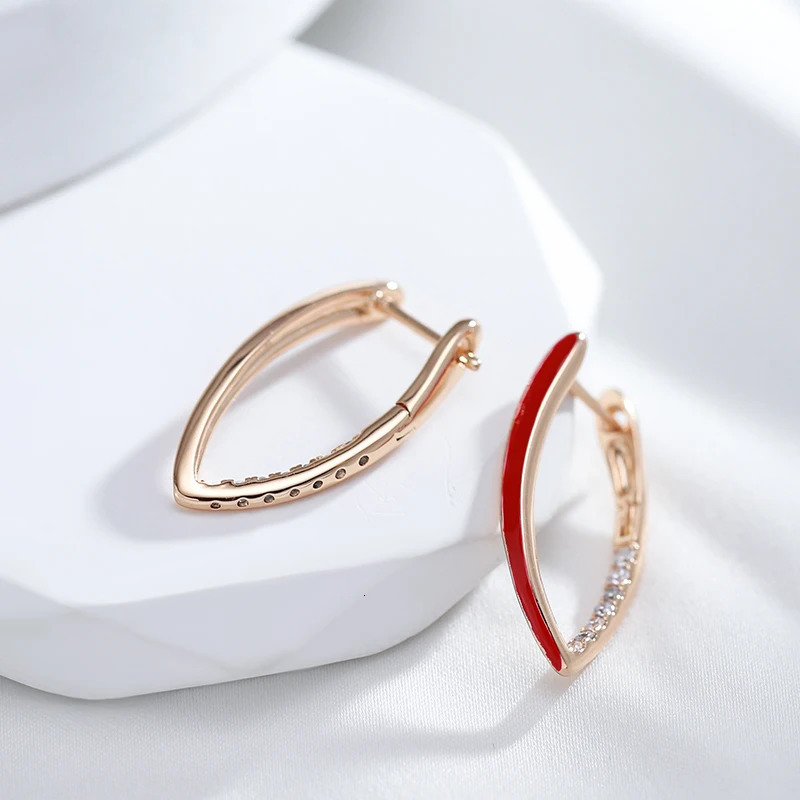 Kinel Fashion 585 Rose Gold Color Red Enamel Drop Earrings For Women Girl Wedding Party Natural Zircon Eardrop Jewelry 241031