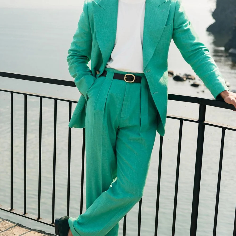 Fashion Linen Men Suits 2 Piece Summer Single Breasted Lapel Wear Elegant Formal Smart Casual Wedding Groom Costume Homme 241024