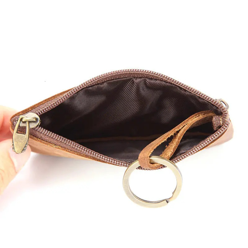 GENODERN Vintage Crazy Horse Leather Mens Coin Purse Genuine Zipper Wallet Retro Key Holder Small Money Bag 241029
