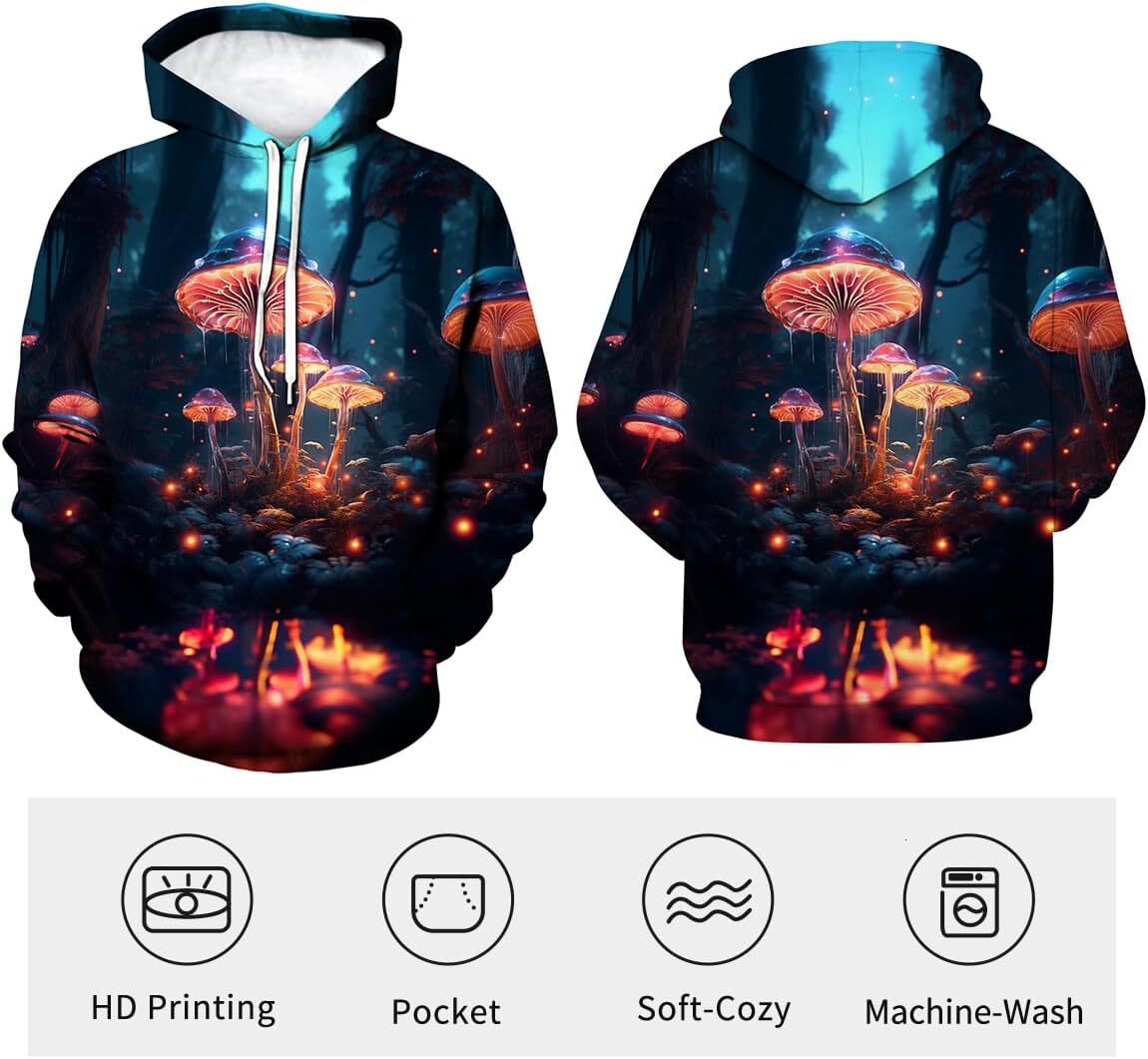 Hoodie for Mens Womens Funny Mushroom Hoodie Fungi Graphic Creative fashion cool Sweatshirt Graphic Hoodies sweatshirt Pullover Long Sleeve