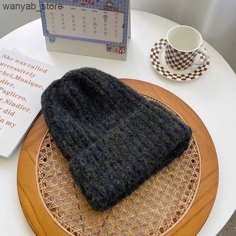 Wide Brim Hats Bucket Hats Winter Unisex Wool Hat Loose Big Head Circumference Knitted Hats Womens Korean Warm Oversized Skullies Beanies Christmas Gi