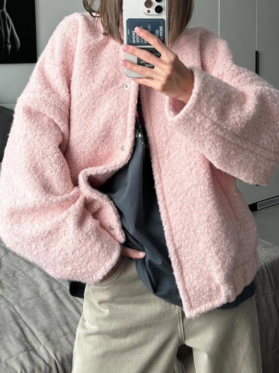 Ladies Plush Faux Fur Parka with Hood Winter Thick Warm Long Sleeve Button Up Fleece Coat Soft Fuzzy Outerwear 241031