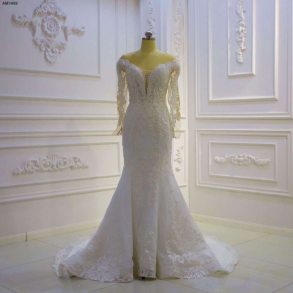 New Style Off The Shoulder V-neck Lace Mermaid Wedding Dress