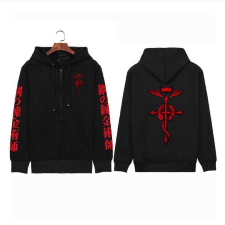 Winter Mens Jacket and Coats Anime All Metal Alchemist Zipper Hoodie Flce Zipper Hoodie Coat Warm Coat X241031