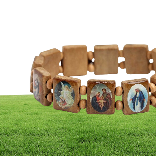 Natural Wooden Catholic Jewelry Christian Jesus Faith Rosary Bracelet Religious Jewelry