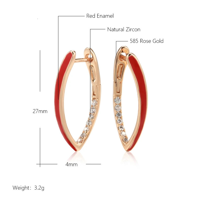 Kinel Fashion 585 Rose Gold Color Red Enamel Drop Earrings For Women Girl Wedding Party Natural Zircon Eardrop Jewelry 241031