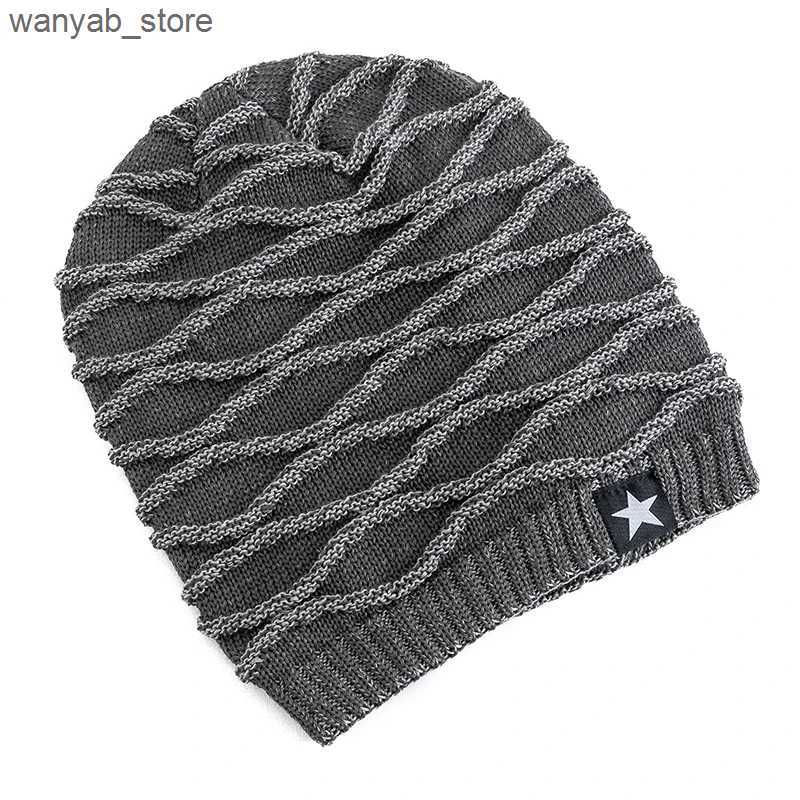 Wide Brim Hats Bucket Hats New Unisex Slouchy Winter Hats Add Fur Lined Men And Women Warm Beanie Cap Casual Five-pointed Star Decor Winter Knitted Ha