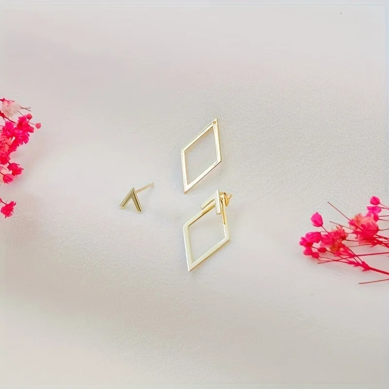 Retro Minimalist Geometric Square Detachable Triangles Stud Earrings for Women Fashion Jewelry Accessories Party Gifts 241031