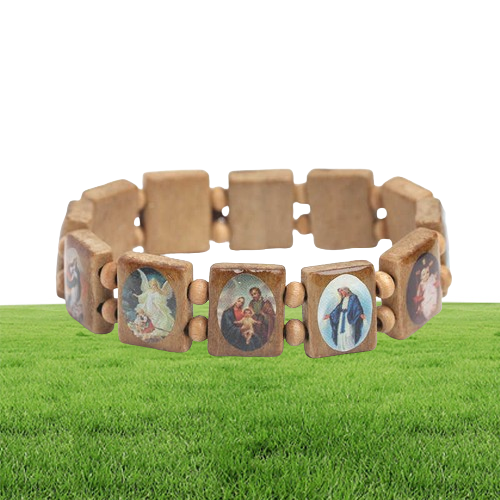 Natural Wooden Catholic Jewelry Christian Jesus Faith Rosary Bracelet Religious Jewelry